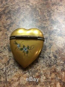 ROCHARD LIMOGES HEART BOX WithEnamel Flowers Hand PAINTED FRANCE PORCELAIN HINGED