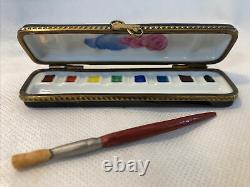 ROCHARD Limoge France Hand Painted PAINTERS PALATTE with PAINT BRUSH Trinket Box