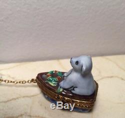 ROCHARD NOAH'S ARK with Polar Bear in Life Boat Limoges Trinket Box Peint Main