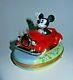 Rare Artoria Peint Main Disney Mickey Mouse In A Red Car Limoges Trinket Box