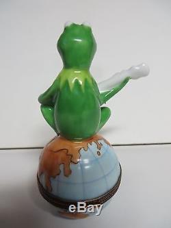 Rare Bernardaud Limoges Trinket Box Kermit Frog Jim Henson Muppets Peint la main