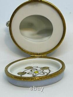 Rare Faberge Limoges France Peint Main porcelain Trinket Box Silver Swan