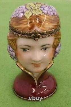 Rare Female Figure Demeter Head Bust Limoges Trinket Box Pient Main France