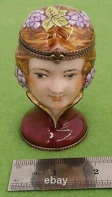 Rare Female Figure Demeter Head Bust Limoges Trinket Box Pient Main France