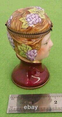 Rare Female Figure Demeter Head Bust Limoges Trinket Box Pient Main France