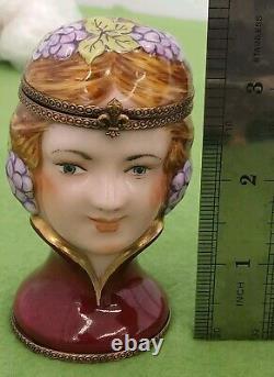 Rare Female Figure Demeter Head Bust Limoges Trinket Box Pient Main France