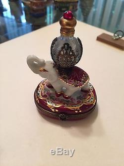 Rare Hand Pained Limoges Trinket Box Elephant with Perfume Bottle