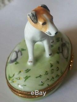 Rare Hand Painted Astoria Peint Main No. 1102 Limoges Terrior Dog Porcelain Box