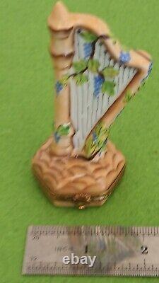 Rare Harp Vineyard Musical Instrument Limoges Trinket Box Peint Main France