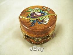 Rare Hat Box With Kitten And Hat Inside Limoges Box Peint Main France Floral
