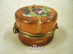 Rare Hat Box With Kitten And Hat Inside Limoges Box Peint Main France Floral