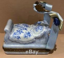 Rare Initialed Limoges France Bed With Charm Trinket Box