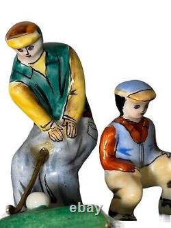 Rare LIMOGES France Peint Main Porcelain Men Playing Golf RM Trinket Box