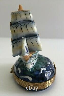 Rare Limited Edition Schooner Sailing Ship Peint Main Limoges Box