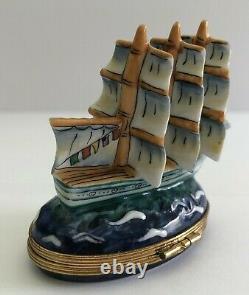 Rare Limited Edition Schooner Sailing Ship Peint Main Limoges Box