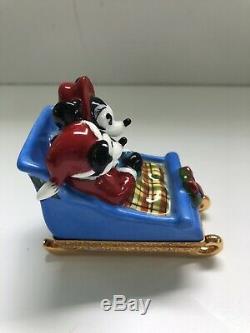 Rare Limoges Artoria Mickey Mouse & Minnie Mouse Sleigh Ride Trinket Box Disney
