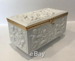 Rare Limoges France Large Porcelain Repousse Cherub Jewelry Trinket Dresser Box