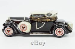 Rare Limoges France Peint Main Hand Painted 1920's Car Porcelain Trinket Box
