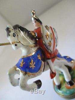 Rare Limoges France Peint Main Jousting Knight On Horse Porcelain Trinket Box