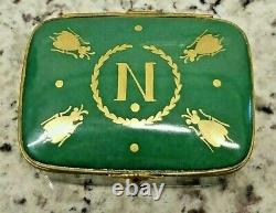 Rare Limoges Green Napoleon Trinket Box Peint-Main Mono N Bee Desk / Dresser EUC