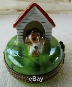 Rare Limoges Trinket Box Dog In Dog House withBone, 30+ years old, stored away