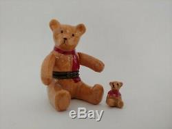 Rare Limoges Trinket Box Teddy Bear With Moveable Arms And Mini Bear HTF