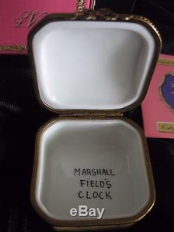 Rare Marshall Fields LIMOGES FRANCE CHICAGO CLOCK TRINKET BOX WITH COA & BOX