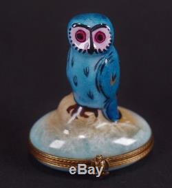 Rare Owl Design French Limoges Porcelain Trinket Box