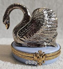 Rare Peint Mein Limoges Faberge France Swan Trinket Box Beautiful Piece