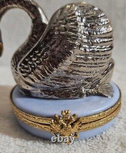Rare Peint Mein Limoges Faberge France Swan Trinket Box Beautiful Piece