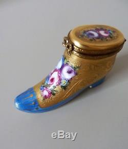 Rare Retired 24 Ct Gold Floral Decorative Limoges Shoe Boot Trinket Box Signed