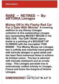 Rare Retired Mickey Mouse In Red car Disney Limoges Box By Artoria