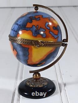 Rare Rochard Limoges France World Globe Figural Porcelain Keepsake Trinket Box