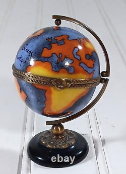 Rare Rochard Limoges France World Globe Figural Porcelain Keepsake Trinket Box