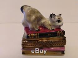 Rare Romance Limoges Trinket Box Cat on Books Limited Edition Artist's Initials