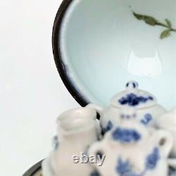 Rare Vintage Limoges, France Porcelain Trinket Box with Miniature Tea Set Inside