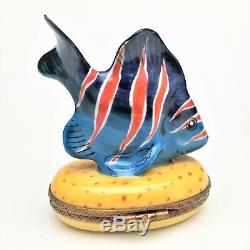 Retired Blue & Orange Angel Fish Limoges Trinket Box by Parry Vieille