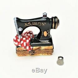 Retired Hand Painted Limoges Box Sewing Machine with Surprise Thimble