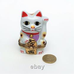 Retired Lucky/Happy Cat with Coin Rochard Limoges Porcelain