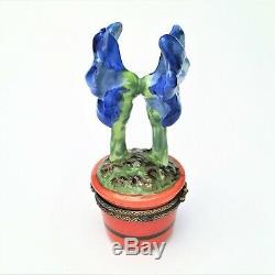 Retired Rochard Blue Amaryllis Flower in Pot Limoges Trinket Box