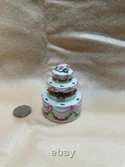 Retired Rochard Limoges Porcelain Trinket Box, Wedding or Birthday Cake with Roses