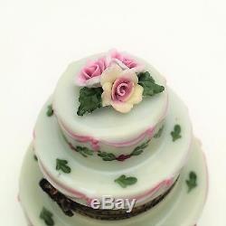 Retired Rochard Limoges Porcelain Trinket Box, Wedding or Birthday Cake with Roses