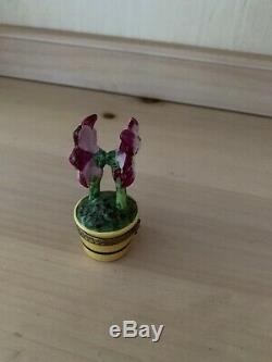 Retired Rochard Pink Amaryllis Flower in Pot Limoges Trinket Box. Beautiful Trin