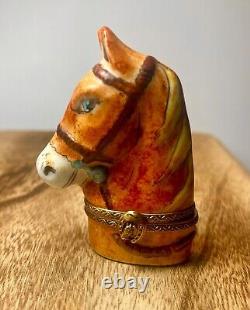 Retired Vintage Horsehead Authentic Limoges Peint Main Trinket Box Rare