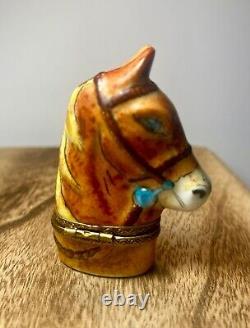 Retired Vintage Horsehead Authentic Limoges Peint Main Trinket Box Rare