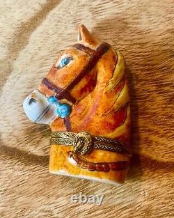 Retired Vintage Horsehead Authentic Limoges Peint Main Trinket Box Rare