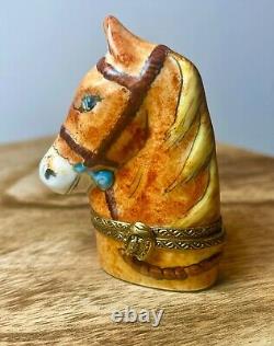 Retired Vintage Horsehead Authentic Limoges Peint Main Trinket Box Rare