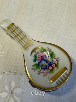 Retired Vintage Limoges France Floral Guitar Lute Trinket Box