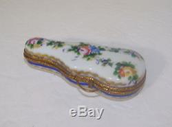 Rochard Hand Painted Limoges France White Violin Case with Violin Trinket Box