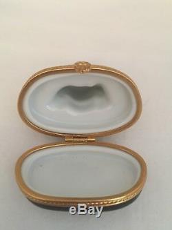 Rochard LIMOGES Golden Buddha Cobalt Blue Oval Trinket Box Miniature France